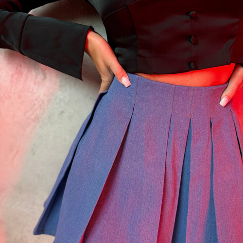Flirty High waist Textile Plated Skirt Light Blue