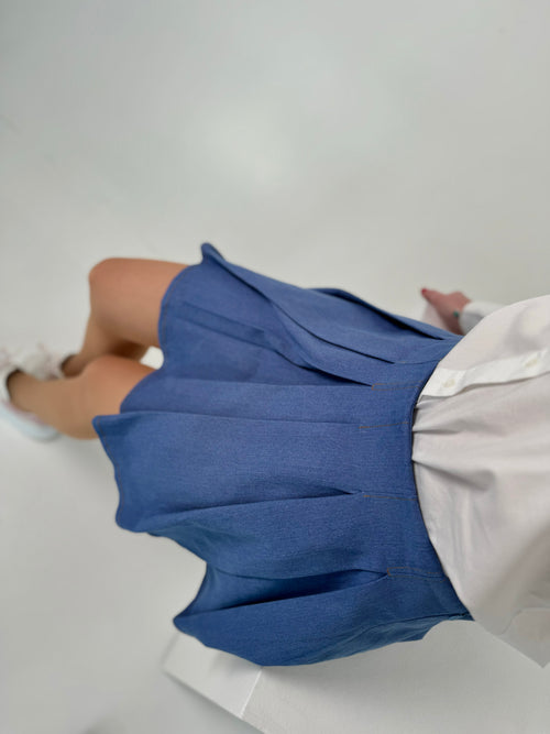 Flirty High waist Textile Plated Skirt Light Blue