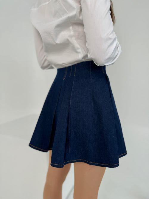 Flirty High waist Denim Plated Skirt Dark blue