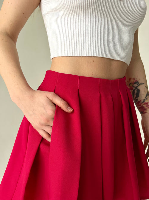Flirty High waist Textile Plated Skirt Red